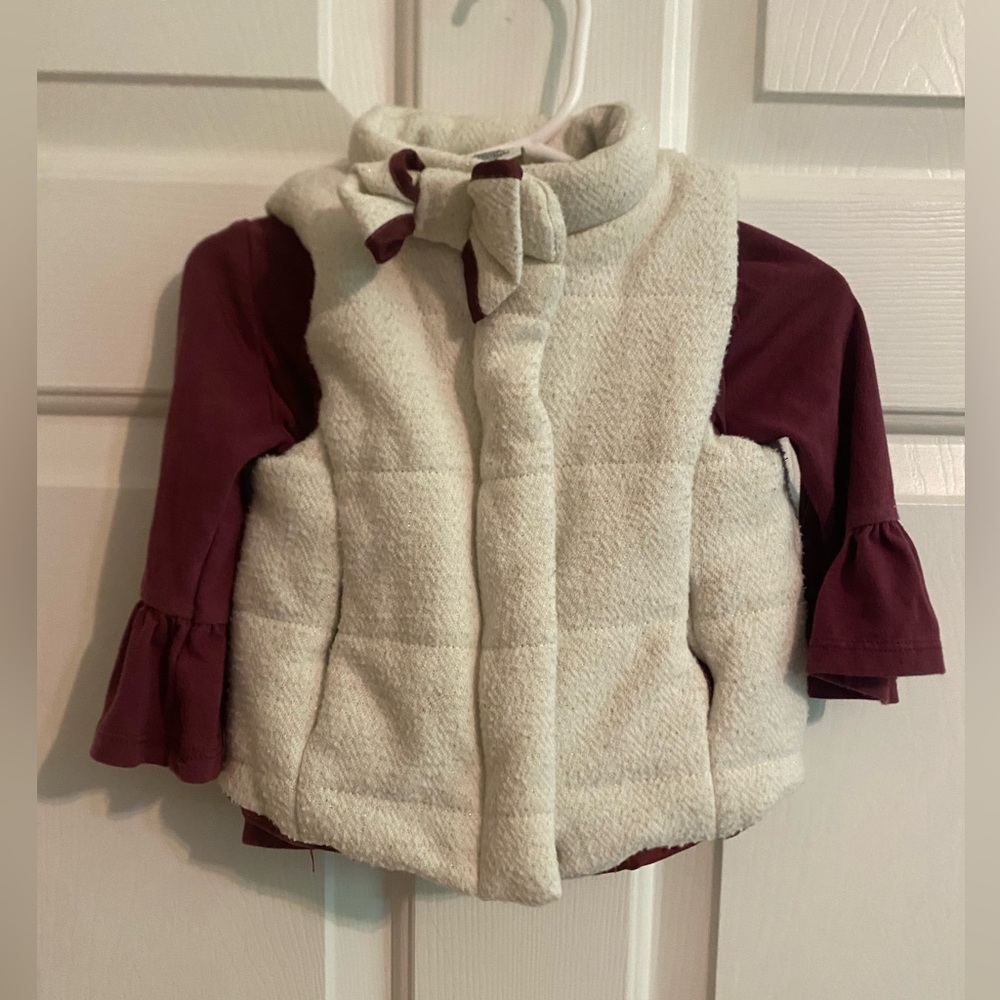Max Studio Baby girl’s size 12 months maroon long-sleeve shirt with vest